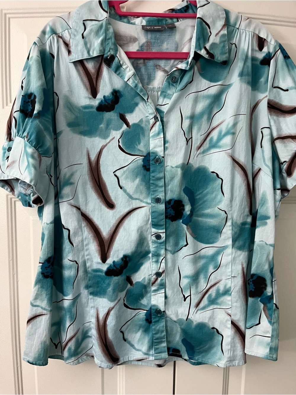Apt 9 Mint Floral Short Sleeve Button Down Shirt